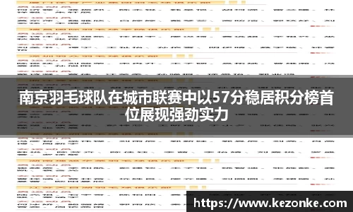 南京羽毛球队在城市联赛中以57分稳居积分榜首位展现强劲实力